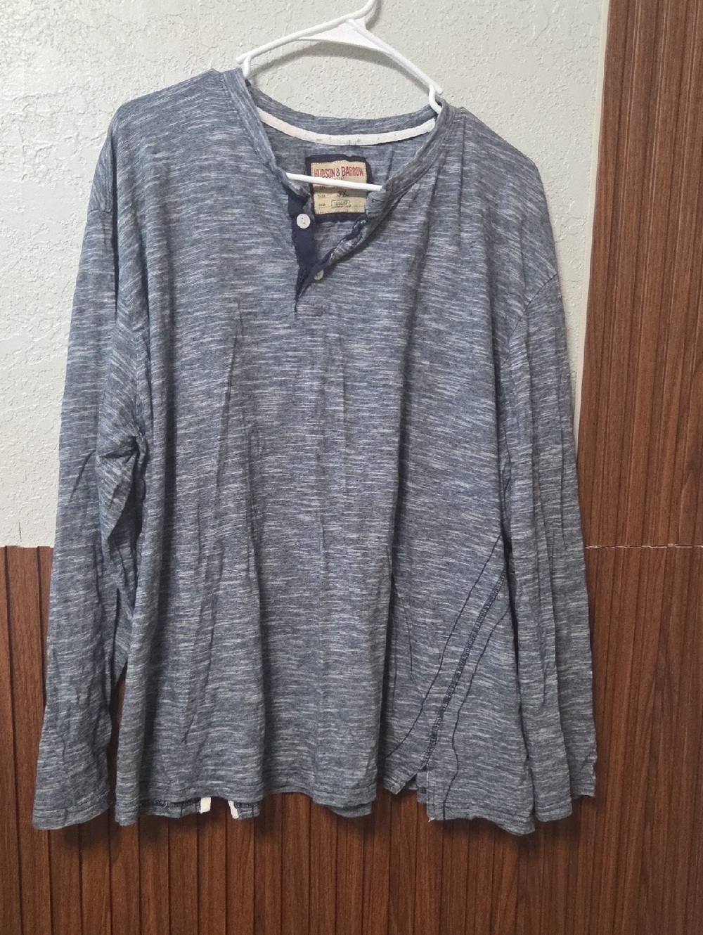 Hudson & Barrow  Men  Heathered Blue Long Sleeve Henley Shirt 3x